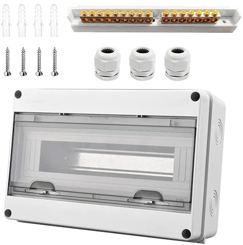 Coffret Electrique Etanche, Coffret Electrique Etanche Exterieur IP65 15 Modules, avec 7 Bornes, 3 Connecteurs, pour une Utilisation à l'extérieur, Sites Industriels, Postes de Charge (15 Modules)