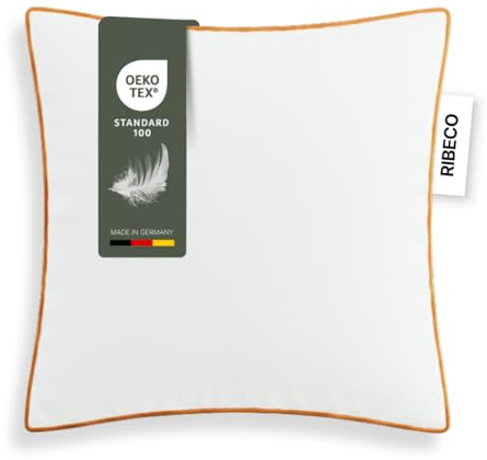RIBECO GERMANY Federkissen Ella, Kopfkissen 80x80 cm weiß, Made in Germany | optimaler Stützkraft für den Kopf- und Nackenbereich, hergestellt aus Federn & Daunen