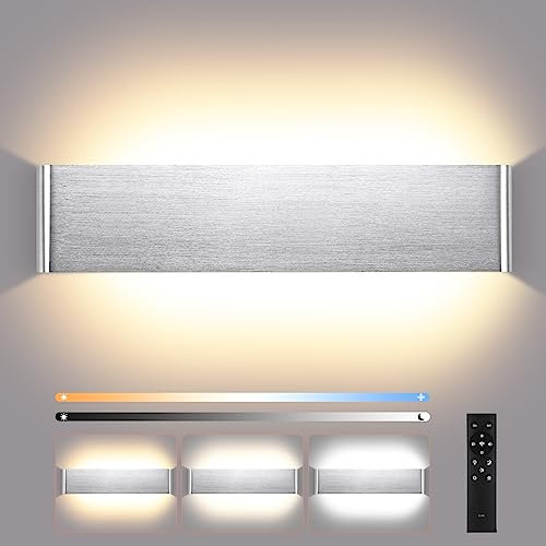ENCOFT 28W 40cm Applique da Parete a LED Interno Dimmerabile con Telecomando, Lampada da Parete Rettangolare Up Down Spot, Luce Illuminazione da Muro in Alluminio, 2700K-6000K, 0-2400LM, Argento