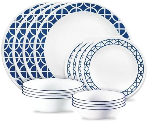 Corelle® Cobalt Circles 16-piece Mugless Dinnerware Set, Service of 4