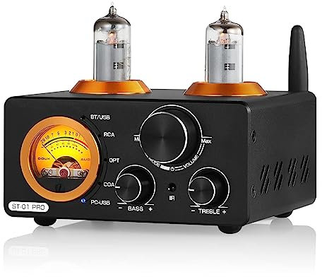DISHENGZHEN Amplificateur de Puissance 200 W, amplificateur à Tube à Vide Bluetooth 5.0 USB DAC récepteur stéréo coaxial/Opt amplificateur numérique Audio Domestique avec VU-mètre 100 W + 100 W