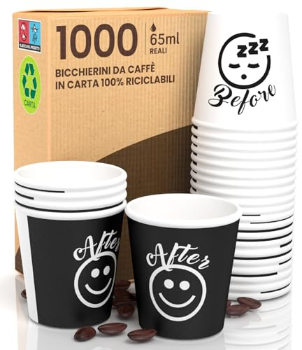 Eurocali 1000 Verres en Papier Pour Café 65ml DownUpCUP Verres Écologiques Biodégradables Jetables Petits À Emporter Boissons Chaudes