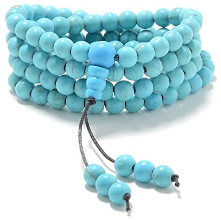 Dehnbares Mala-Handgelenk-Wickel-Yoga-Armband mit 108 heilenden Mala-Gebets-Buddha-Perlen (Grüner Türkis (Green Turquoise))