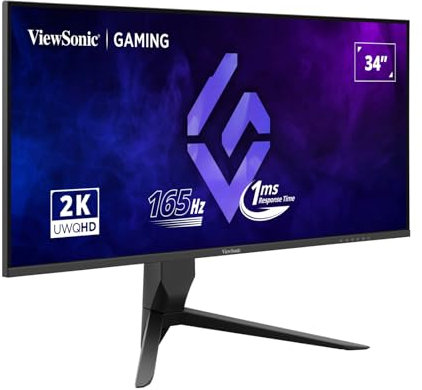 ViewSonic VX3480-2K-PRO QHD Gaming-Monitor, 34 Zoll mit VA-Panel, 2560 x 1440 Pixel, HDR10, AMD FreeSync Prem, 165 Hz, 1 ms, integrierte Lautsprecher, HDM1