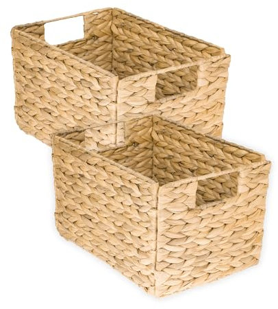 HMF Aufbewahrungskorb, faltbarer Korb geflochten aus Wasserhyazinthe Seegras | 2er Set | Größe M | 32 x 23 x 20 cm