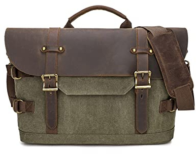 FANDARE Herren Aktentasche Umhängetaschen Groß Arbeitstasche Messenger Bag Herren Arzttasche Retro Tragetasche Aktenkoffer Herren Tote Bag Lehrertasche Notebooktasche für Reisen Geschäft Grün