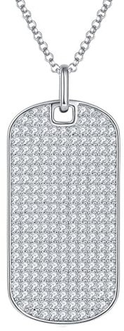 Anhänger Halskette Herren Silber, Männer Frauen 925 Sterling Silber Halskette mit Erkennungsmarken-Anhänger voller Zirkonia
