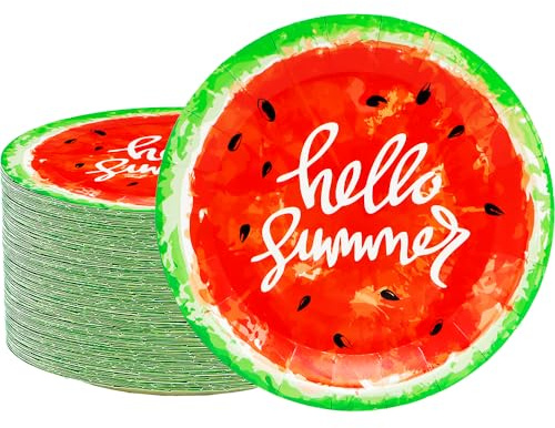 HSPAIDYP 50Pcs Watermelon Party Supplies Watermelon Paper Plate,7 Sweet Water melon Dessert Plates Summer Fruit Plates for Baby Shower Summer Fruit Birthday Party Decor (Red)