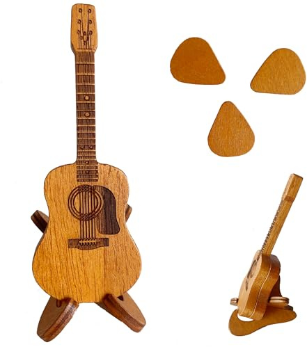 CHEVIXOR Wooden Guitar Pick Box With Stand,Guitar Pick Case With 3 Pcs Guitar Pick Holder,Acoustic Guitar pick Box Thin Guitar Picks
