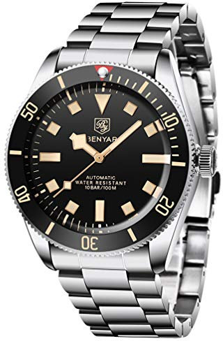 BENYAR 5179 Orologio Meccanico Automatico da Uomo Rotante Lunetta in Alluminio Cinturino in Acciaio Inox Impermeabile Luminoso Casual Orologi a Carica Automatica