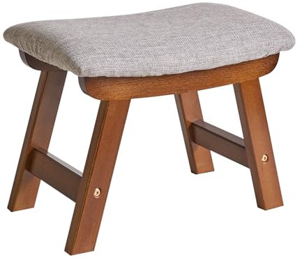 Aibiju Repose-Pieds, Pouf Ottoman, Tabouret Bas, 4 Pieds en hêtre, adapté pour Chambre à Coucher, Salon et Cuisine (Pied Marron + Coussin Gris), YDEU-1355