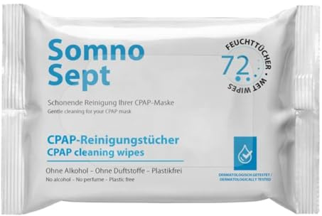 SomnoSept CPAP-Reinigungstücher - 72 Stück - Schnelle Reinigung von CPAP-Maske - für guten Maskensitz - weiche Tücher aus 100% Viskose - geruchsneutral - dermatologisch getestet