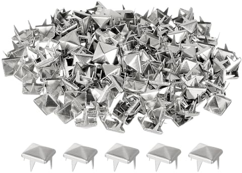 QUARKZMAN 80Pcs Rivet Pyramide Carrée, 7mm Clous à Quatre Griffes, Clou Punk Rock Cuivré pour Vêtements, Sacs, Chaussures en Cuir (Argenté)