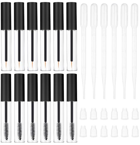CHENYU 12 Stück Wimpernbürste mit Behälter 10ml Nachfüllbare tuben | Leere Mascara Flasche Wimpernbürstchen/Behälter Tube Mascara für DIY Eyeliner Mascara Travel Beauty Rizinusöl Wimpern