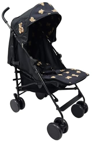 Roma Star - Teddy Black Baby Stroller - Everyday Stroller & Baby Pram with 22kg Weight Limit, Umbrella Fold Design, from Newborn, Padded Liner, 5 Lie Back Positions, Rain Cover, 5 Point Harness