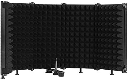 Sanfoelek Microphone Isolation Shield Portable Tabletop Sound Absorbing Foam Reflection Filter Mic Soundproof Shield with 3/8-inch Female to 5/8-inch Male Screw Adapter for o Singing Studio