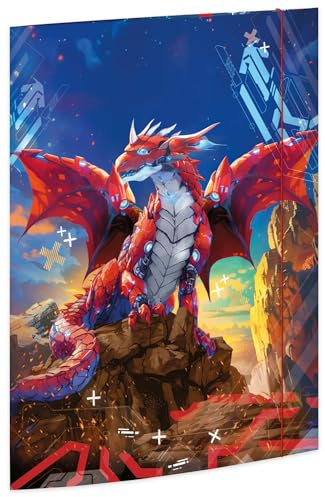 RNKVERLAG Zeichenmappe Robo-Drache 320 x 430 mm, für Formate bis DIN A3 mit Gummizugverschluss, 1 Stück