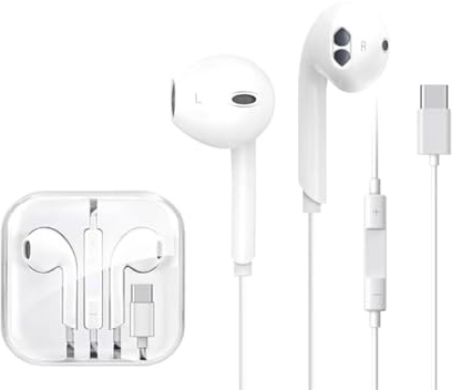 USB-C Écouteurs in-Ear Intra-Auriculaires pour iPhone 15/16 | Casque avec Microphone et Contrôle du Volume | pour Samsung Galaxy S23/S22/S21/S20/Ultra Note 10/20, pour iPad Pro, Pixel 7/6/6a/5/4