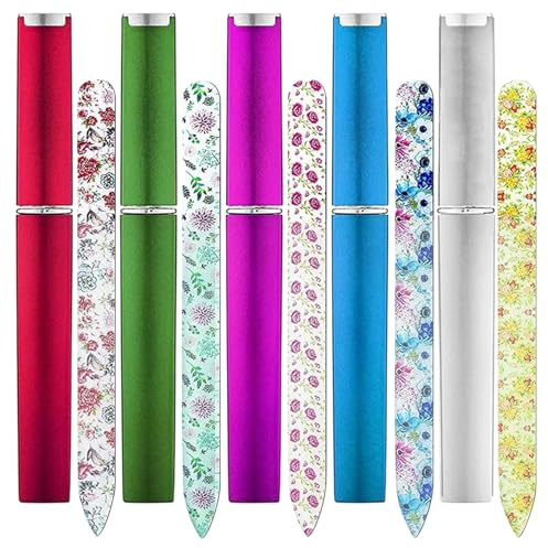 Lot de 5 limes à ongles en verre avec étui - Limes à ongles professionnelles double face pour ongles naturels, pédicure, manucure