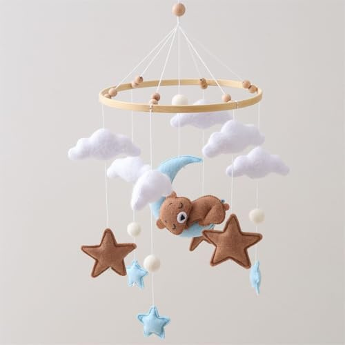 Ueiwffzo Mobile Baby Windspiele Bär, 3D Wolke und Stern Mobile Baby Bettglocke mit Filzbällen, Hängende Bettglocke, Mobile Windspiel Neugeborenen Geschenk (D)
