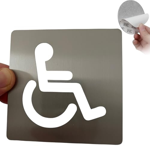 LEIASA | Signal adhésif WC Handicap - Épaisseur 0,8 mm - 10 x 10 cm - Acier Inoxydable - Signalisation Salle de bains - Signe des services handicapés - Panneau adhésif WC Handicap