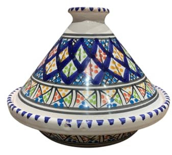 Small Tagine Bakir Colorful Rainbow Handmade Tunisian - Traditional Tagine for Fire or Oven Cooking - Handmade Ceramic 22cm - Perfect for Fish, Poultry, Meat, Vegetables