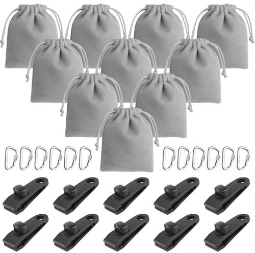 Borsa per pesi, per tende da gazebo all'aperto, 10 tasche per pesi, 10 moschettoni e 10 clip, sacchetto di sabbia portatile, adatto per il fissaggio di tende esterne, tende, tovaglie, ecc. per