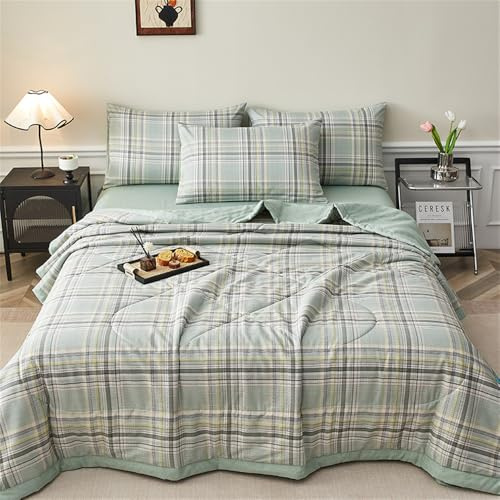 FANSU Copriletto Trapuntato Matrimoniale Singolo Elegante Coperta Trapunta Autunno Stampa Nordica 100% Cotone Patchwork Antipolveri Copri Letto per Camera da Letto (Verde retrò,180x200cm)