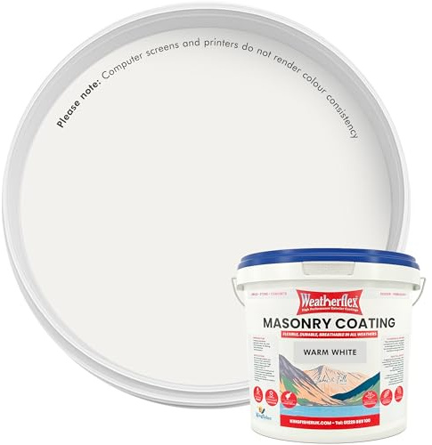 Kingfisher Weatherflex Waterproof Masonry Paint 10L, Warm White | Non toxic outdoor paint for brick, stone and concrete, crack resistant and breathable in extreme weather