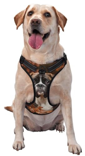 Boxer Dogs Automne,Harnais pour Animaux de Compagnie, Harnais réfléchissant réglable pour Chien,XL