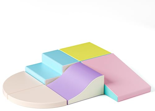MINENICE Lot de 6 blocs de mousse souple pour grimper et ramper, blocs d'escalade modulaires en cuir synthétique pour tout-petits, jouets d'escalade éducatifs pour enfants, macaron 6p