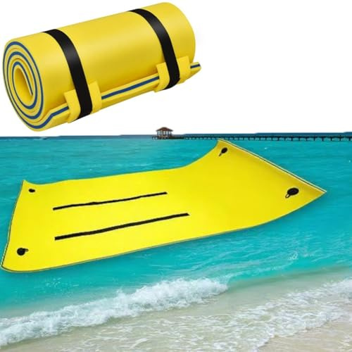 Radeaux gonflables for piscine, tapis flottant, radeaux flottants enroulables for îles et rivières, tapis flottant en mousse 3 couches, tapis en mousse XPE indéchirable(460 * 180 * 3.3cm)