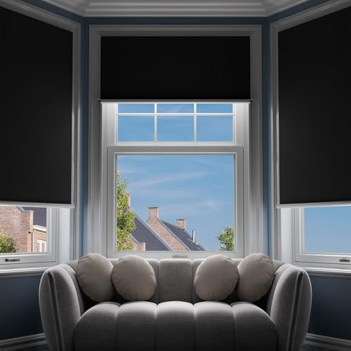 G-WACK Blackout Curtains, Portable No Drill Blinds for Indoor Windows with Magnetic Snaps,100% Blackout Roller Shades & Blinds,Heat-insulated Black out Window Cover for Various Scenes(34 x 60,Black)