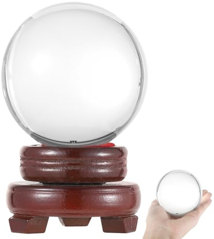 Sfera di vetro di cristallo da 3,1 pollici con base in legno, sfera di cristallo decorativa per casa, ufficio e uso fotografico