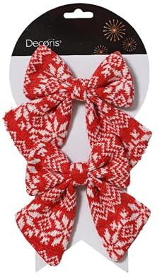 Schleifen 12cm mit winterlichem Muster 2er Set - Dekoschleifen Weihnachtsschleifen - Schleife zum Dekorieren & Basteln - festliche Dekoration für Weihnachten Hochzeit Geburtstag Jubiläum - Rot Weiß