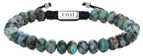 COAI Bracelet Pierre Homme, Bracelet Œil de Tigre/Turquoise Africaine/Jaspe Rouge
