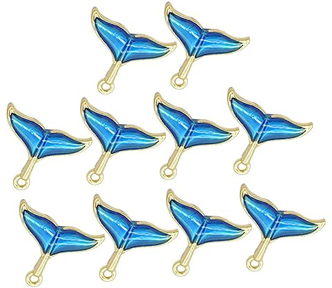 SAFIGLE 10 Stück Teiliges Meerjungfrauenflossen DIY Anhänger Bunte Emaillierte Hängeanhänger Geeignet für Armband Halskette Schlüsselanhänger Langlebiges Bastelzubehör in Gold