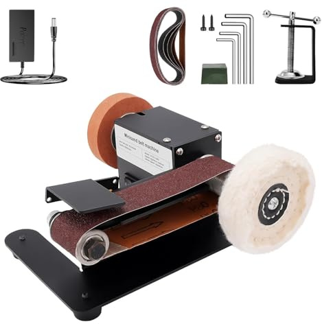 Ponceuse À Bande Sur Pied 350 W, Meuleuse Stationnaire, Micro-ponceuse À Bande Électrique À Angle Réglable Avec 10 Bandes Abrasives Largement Utilisé