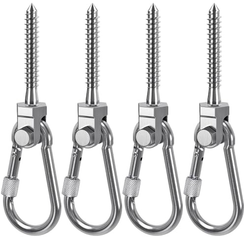 BeneLabel 4er Schaukelhaken Holzbalken, M10 x 68mm Hängematte Befestigung mit Karabiner Hängesessel Aufhängung Edelstahl Drehbar Boxsack Deckenhalterung ösenhaken zum Schrauben, Bis 680kg