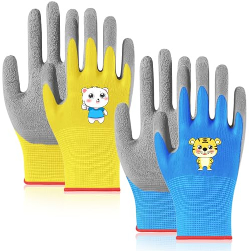 2 Pares de Guantes de Jardinería para Niños, Guantes de Jardín para Niños a Prueba de Espinas, Guantes de Trabajo Antideslizantes para Patio, Jardín, Actividades al Aire Libre, 3XS, 3-5 años
