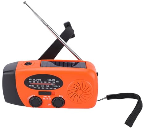 SEAFRONT Hand Kurbelradio, 6000 MAh Notfallradio Tragbares Solar Radio mit 1 W LED Taschenlampe, IPX3 Wasserdicht Weltempfänger Radio, 5 X 1,8 X 2,4 Zoll AM/FM/WB für Camping, Notfall (ORANGE)