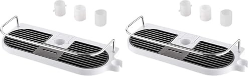 Ibergrif M34032, Porte Savon Douche, Support sans Percage, Étagère pour Tringle de Douche 19mm-25mm, Noir et Blanc (Lot de 2)