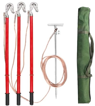 ZJKXJH Hochspannungs-Erdungsstab 3-teiliges, Isoliertes Hochspannungs-Erdungskabel mit Erdungsstab, Längen 0,5/1/1,5/2 M, Tragbare Erdungswerkzeuge(Red,Pole 1.5m/5.4ft)