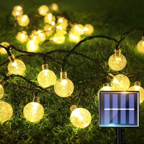 Molicar Solar Lichterkette aussen 12M mit Kugeln, LED Solarlichterkette außen wetterfest, Outdoor Garten Lichterkette für Terrasse & Balkon (Warmweiß)