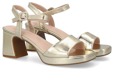 shoes&blues.es Sandalia de Tacon Ancho con Plataforma para Mujer, Tacon y Altura Comodos, Estructura de Tira Frontal y Cierre con Pulsera Ajustable de Hebilla en el Tobillo. Ideal para Eventos
