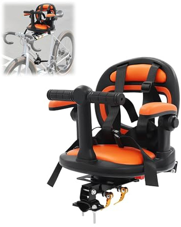 HUOMMGS Kindersitz Fahrrad Vorne Montierter für Kinder Von 6 Monaten Bis 8 Jahren Fahrrad Kindersitz mit Verstellbar Armlehnen & 360° Sitz Kindersitzfahrrad Fahrradkindersitz (Orange)
