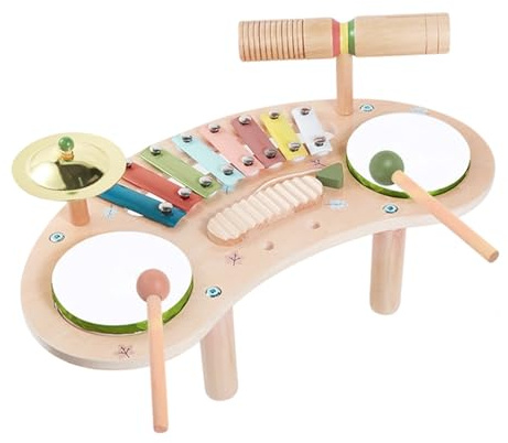 Schlagzeug-Set für Kinder, 7-teiliges Musikinstrumenten-Set aus Holz, Perkussionsspielzeug, Geschenk für und Mädchen zum Geburtstag, Heimspiele, Kindergarten, Vorschule, Heimunterricht