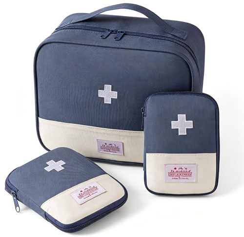 Disnace Trousse Premier Secours Vide, Mini Trousse De Secours Vide, Sac De Stockage De Médecine Portable, Kits De Premiers Secours, Trousses Medicaments Voyage, Mini Boîte Médical (Bleu, 3 Pièces)
