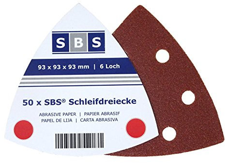 SBS Schleifdreiecke | 93x93x93 | 50 Stück | Korn 80 | Delta 6 Loch