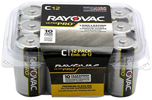 Rayovac UltraPro Industrial Alkaline Batteries, Size C, 1 Pack of 12, 12 Batteries Total, Standard, Black, (ALC12 / ALC-12PPJ)